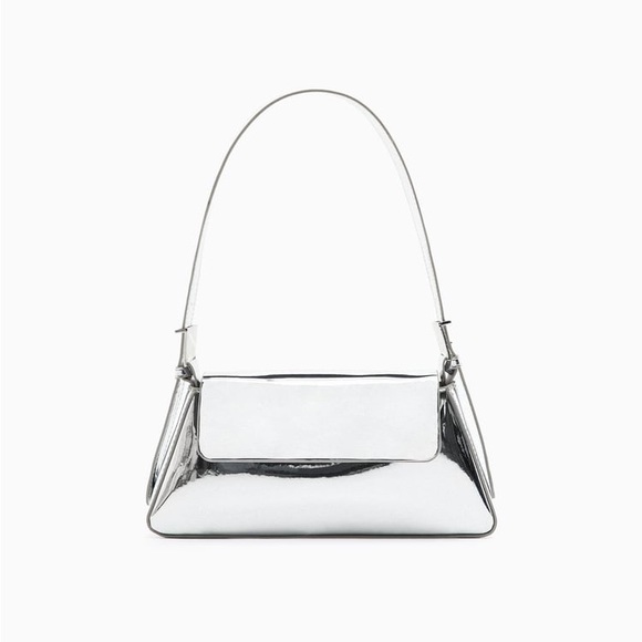Zara Handbags - ZARA MINIMALIST SHOULDER BAG WITH FLAP IN SILVER